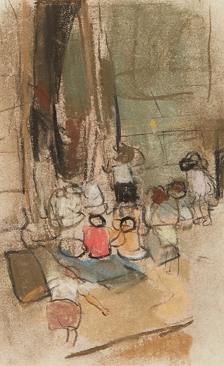 JOAN EARDLEY R.S.A (SCOTTISH 1921-1963) CHILDREN IN A STREET